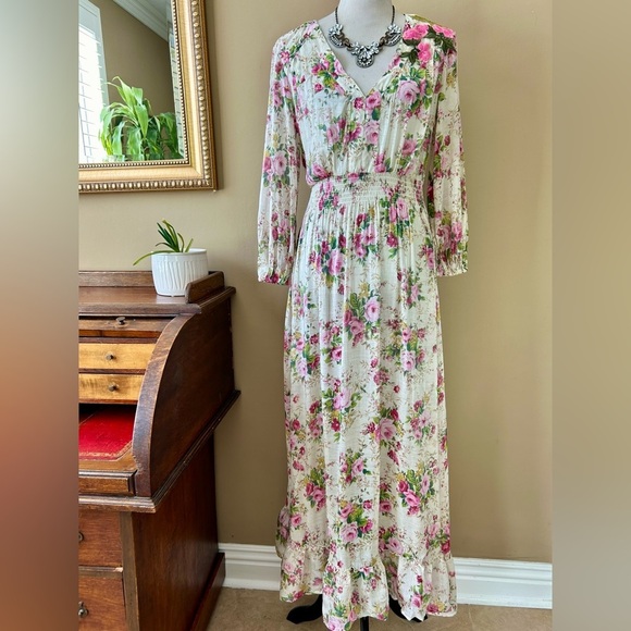 Aratta Silvent Journey Softness Floral Embroidered Maxi Dress V-Neck Size S - Picture 3 of 12